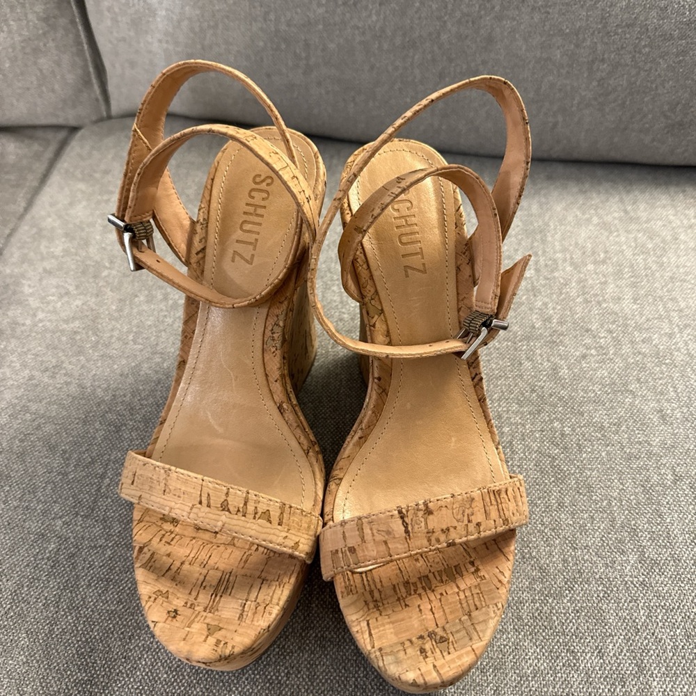 SCHUTZ Cork Tan Wedges